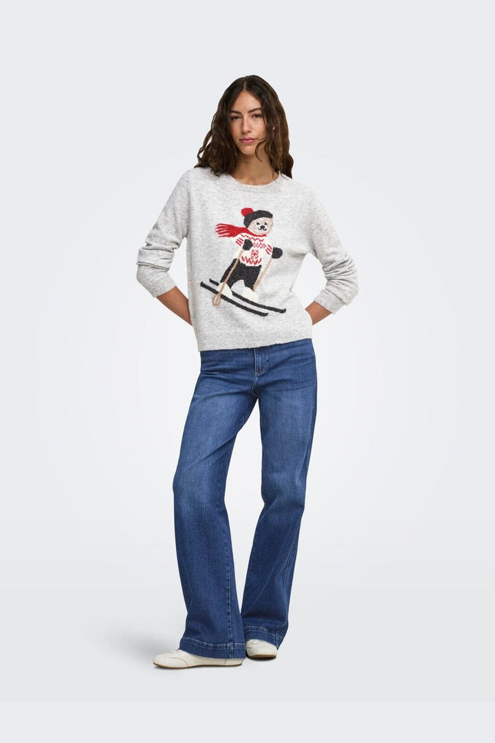 Only - Onlxmas Snowbear Ls O-Neck Knt - 5093916 Light Grey Melange Skibear/Dgm/Scoot/Malt Bal/Birc/Mel