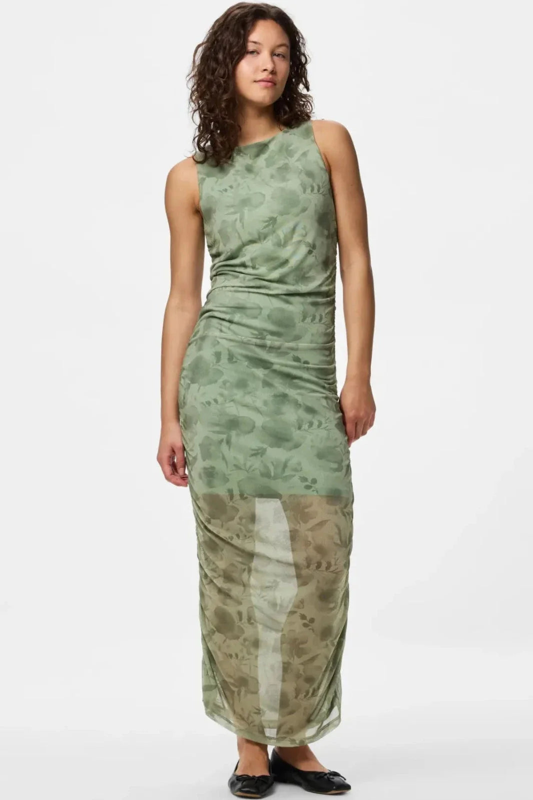 Pieces - Pcally Sl Boatneck Ankle Dress - 5065905 Woodbine Flowers Kjoler 