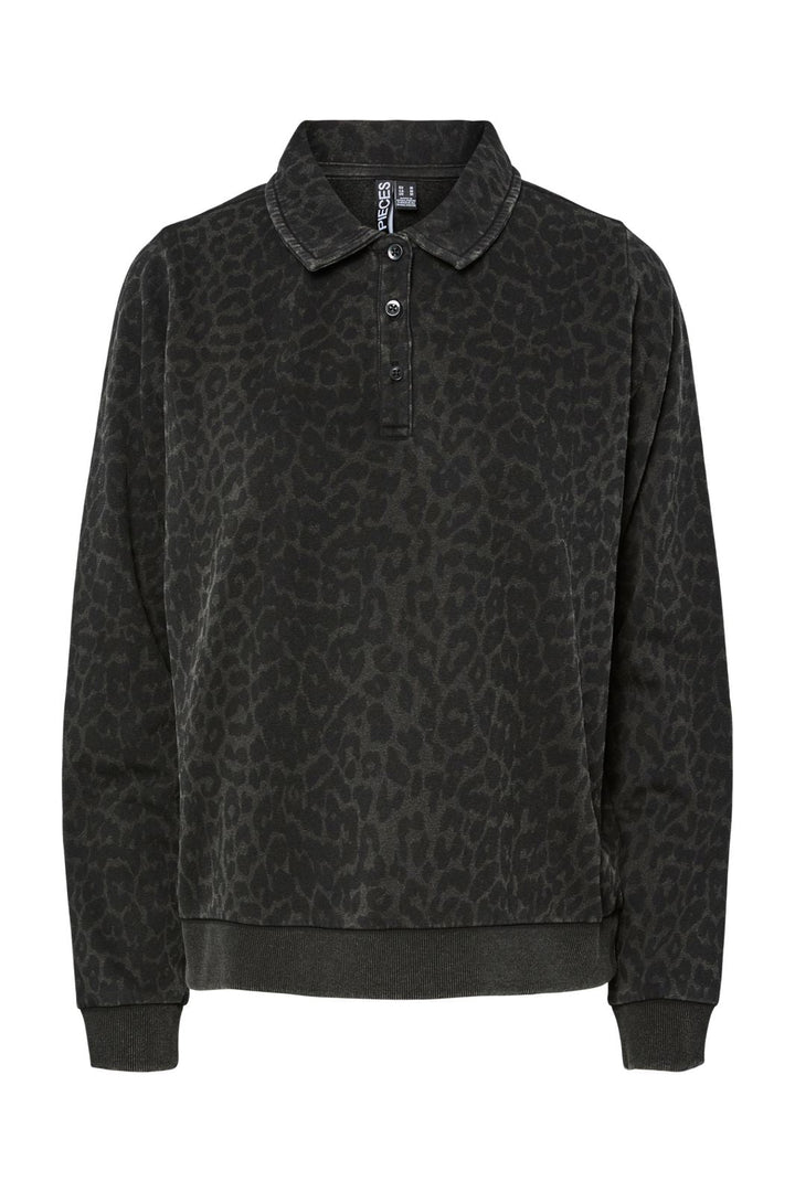 Pieces - Pcjackie Ls Polo Fc - 4837911 Black Leo Washed