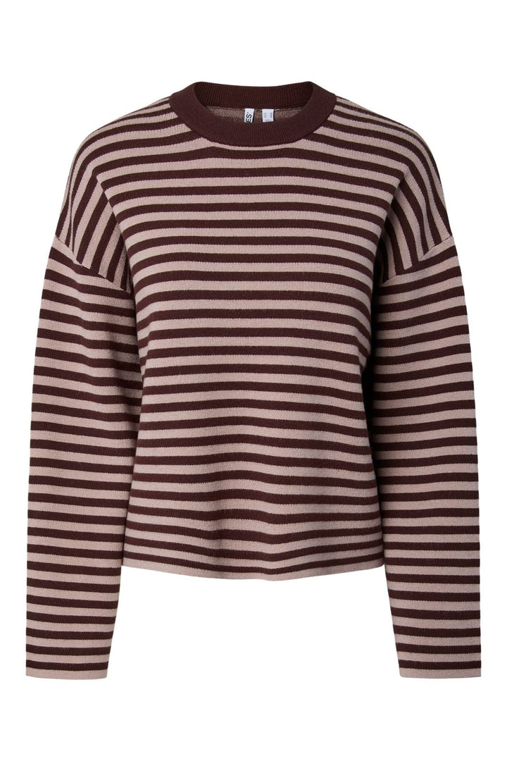 Pieces - Pcjassy Ls O-Neck Knit - 5179126 Hot Fudge Greige