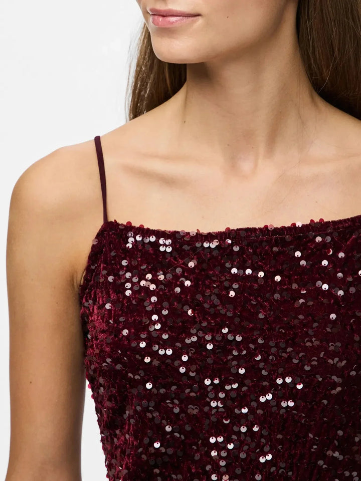 Pieces - Pckam Sl Ankle Slip Dress - 4883179 Tawny Port Tawney Port Sequins Kjoler 