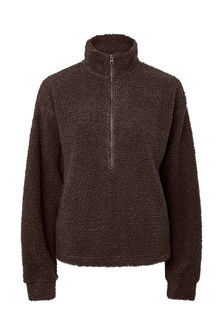 Pieces - Pckatty Teddy High Neck Half Zip Jacket - 5171677 Hot Fudge Without Patch