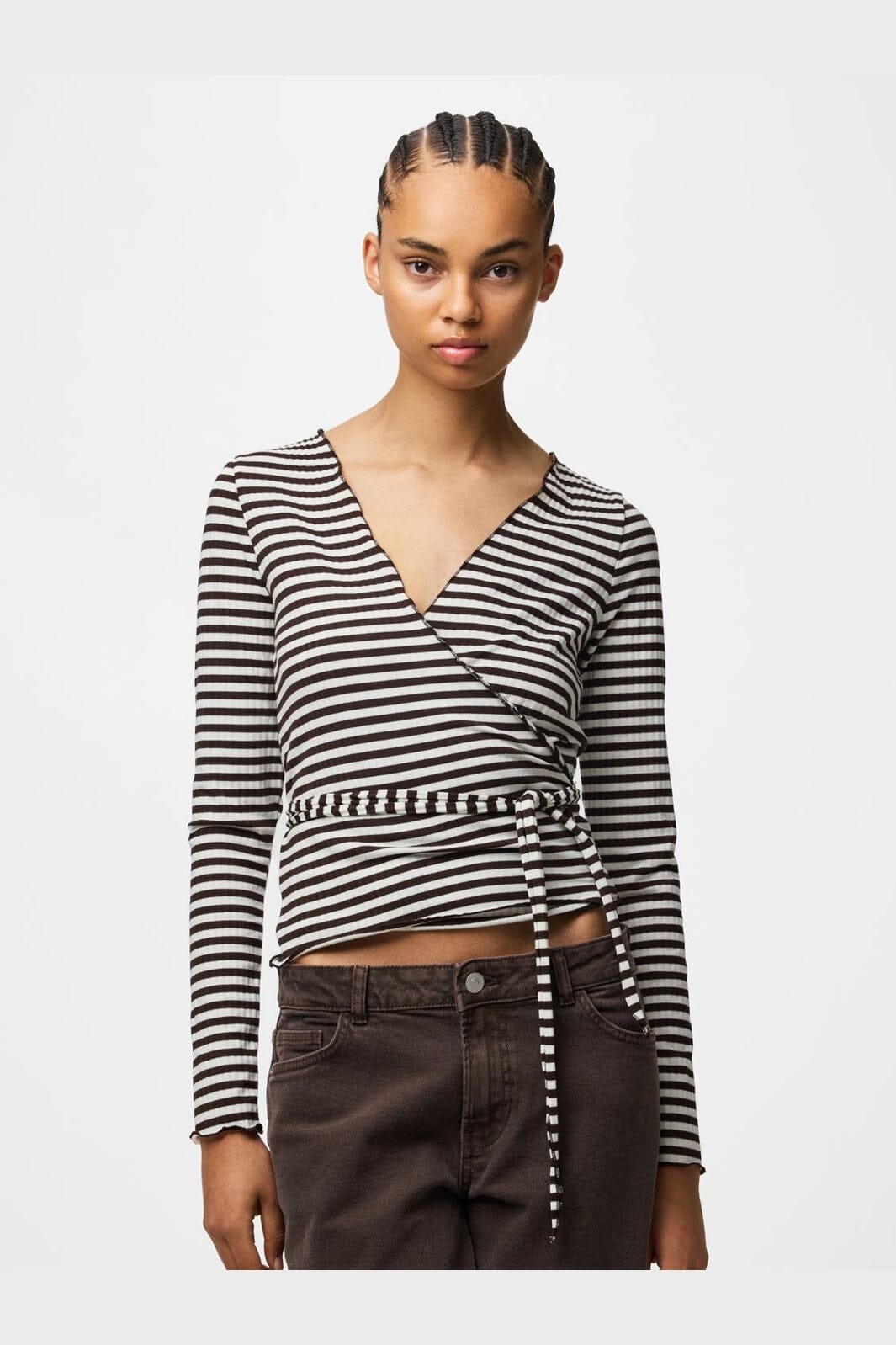 Pieces - Pclaya Ls Wrap Top - 5176828 Hot Fudge Coconut Milk