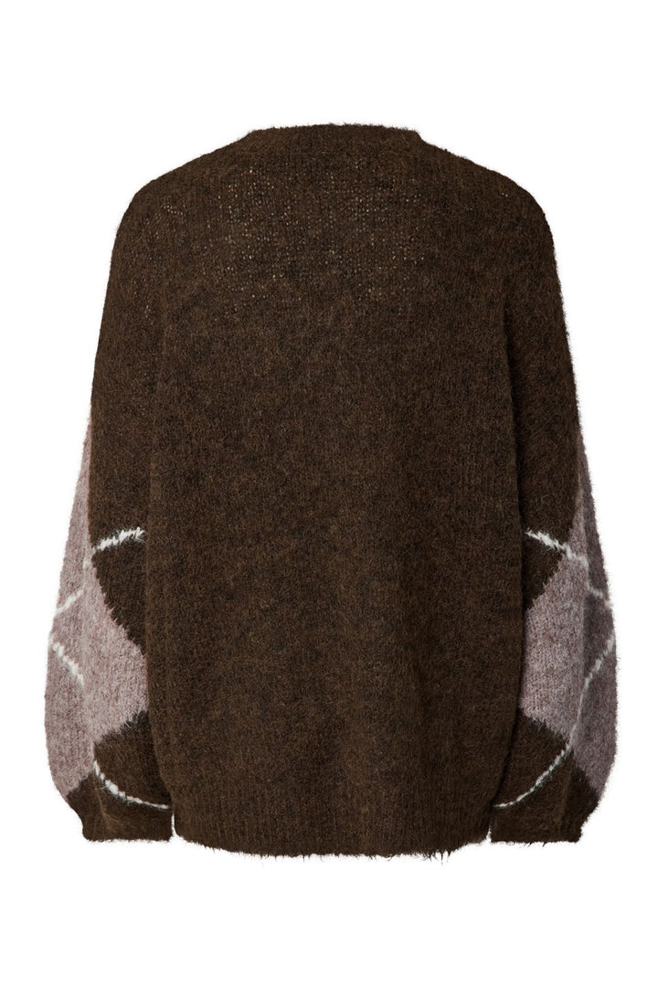 Pieces - Pcrasmine Ls Oversize O-Neck Knit - 5158007 Hot Fudge Greige And Birch