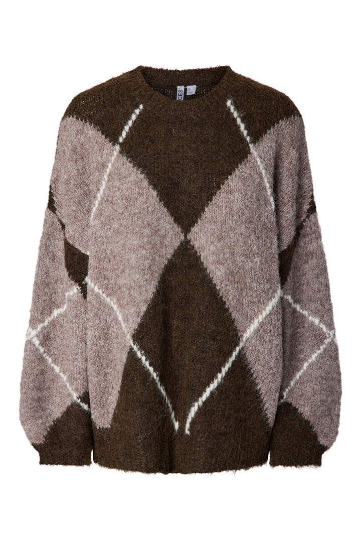 Pieces - Pcrasmine Ls Oversize O-Neck Knit - 5158007 Hot Fudge Greige And Birch