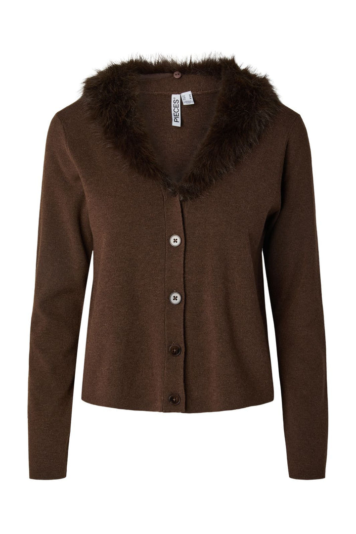 Pieces - Pcsinna Ls V-Neck Fluf Knit Cardigan - 5213548 Hot Fudge