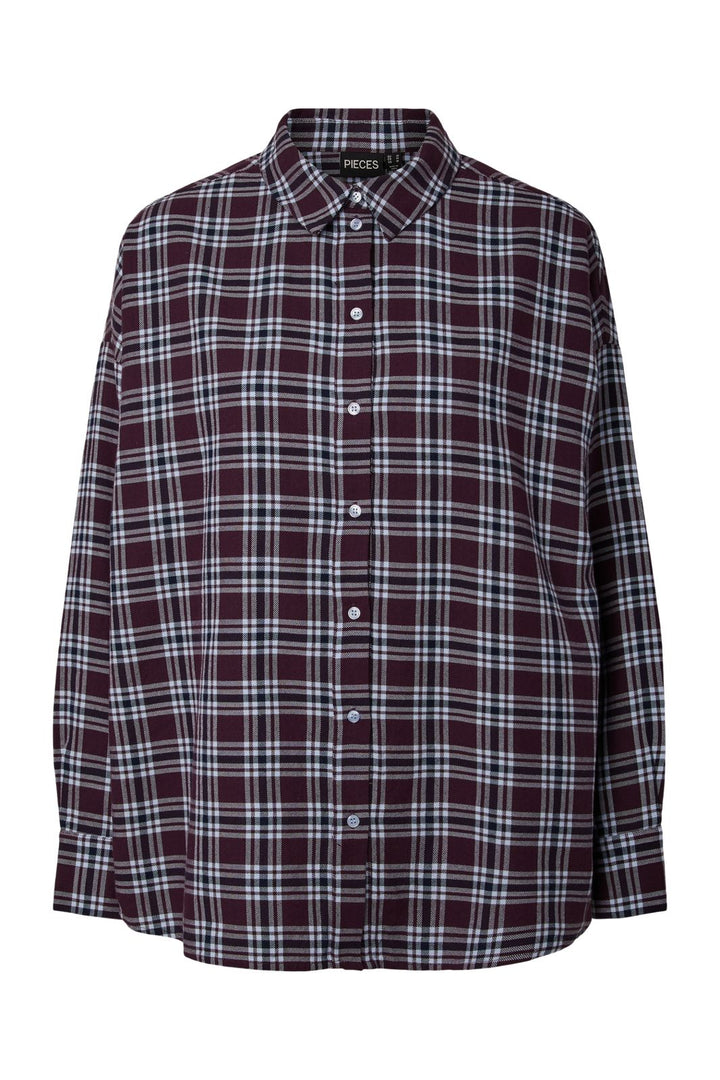 Pieces - Pcviolet Ls Flannel Shirt No/Button - 5237445 Plum Perfect Maritime Blue