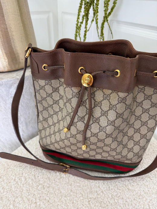 Preloved Vintageline X Molly&My - Vintage Gucci Gg Supreme Bucket Bag 3396 - Web Stripe Tasker 