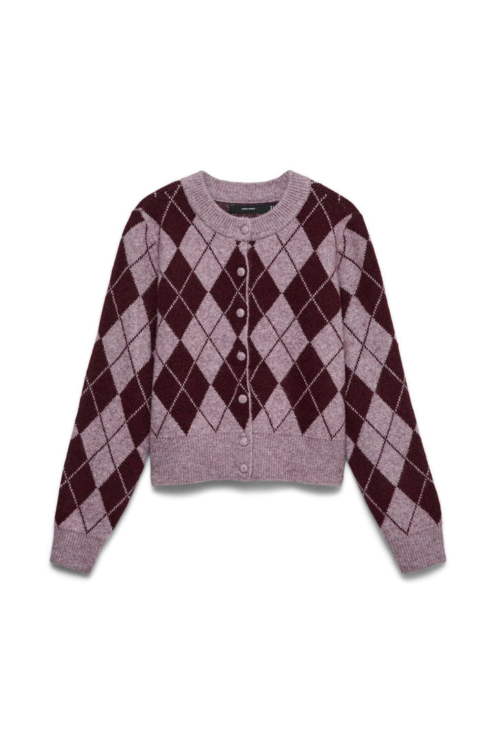 Vero Moda - Vmhalo Ls O-Neck Argyle Cardigan Boo - 5058536 Elderberry Windsor Wine