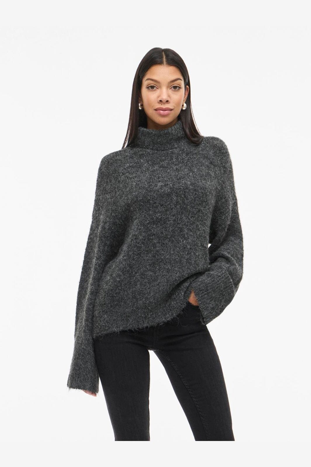 Vila - Vimarley L/S Roll Neck Knit Pullover - 4971920 Dark Grey Melange