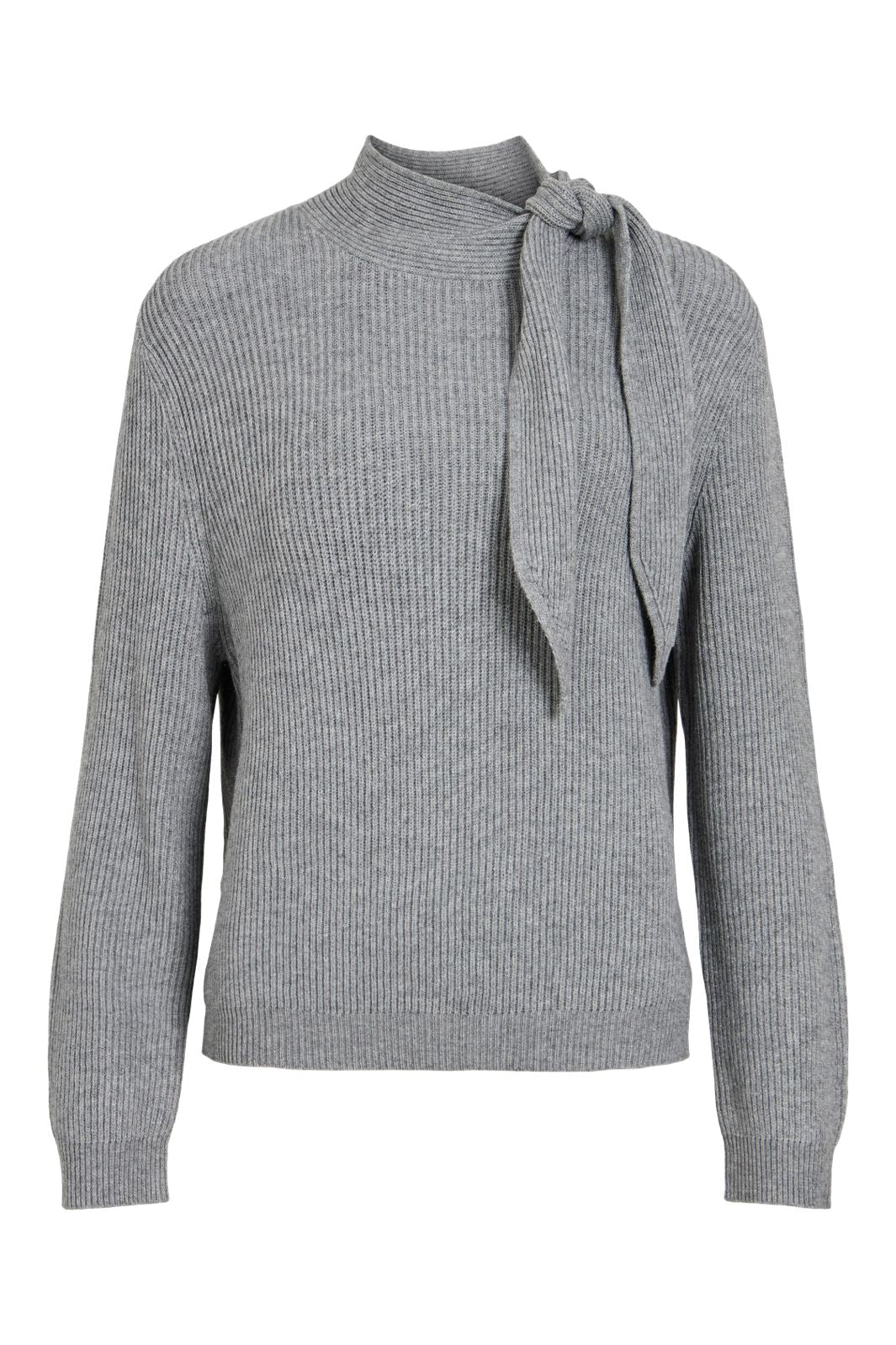 Vila - Viril Highneck L/S Tie Detail Knit-Noos - 5105138 Medium Grey Melange